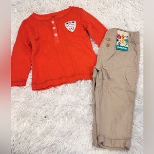 Orange Long Sleeve Shirt and Tan Pants Set
